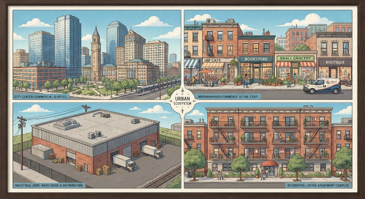 Office retail industrial and multifamily commercial buildings